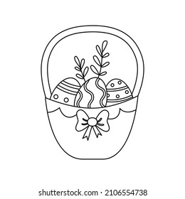 Black and white hand drawn Easter basket isolated on white background.
