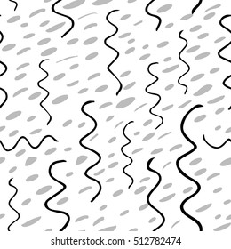 Black and white hand drawn endless background. Seamless tribal pattern with lines and strokes. Monochrome organic doodle design for textile, wallpaper, wrapping paper, web