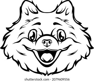 Black and white hand drawn face of spitz . Mascot illustration. Dog tattoo art