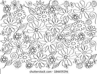 black and white hand drawn flowers
