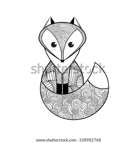 Black White Hand Drawn Fox Stock Vector (Royalty Free) 328982768