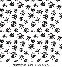 Black and white hand drawn geometric snowflake seamless pattern. Doodle style vector. For fabric, wrapping paper, packaging, scrapbooking.