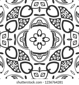 Black and white hand drawn graphic background, doodle seamless pattern. Boho art sketch drawing, geometric texture for wallpaper, banner, card, poster. Tribal ethnic line ornament