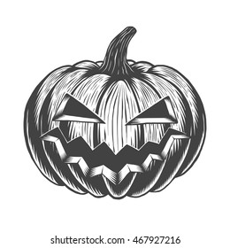 Black and white hand drawn halloween pumpkin. Isolated on white