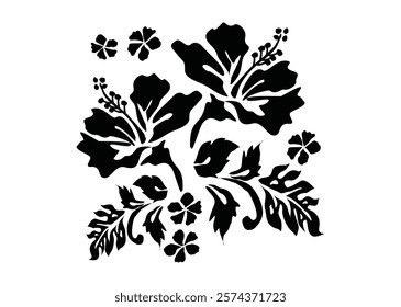Black and white hand drawn hibiscus flower and gold color, special for special motif
