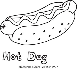black and white hand drawn hot dog image