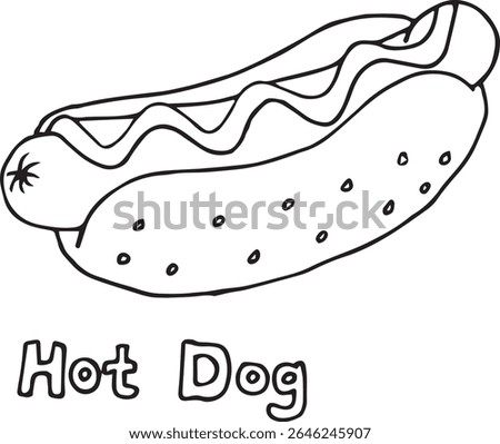 black and white hand drawn hot dog image