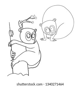 Black white, hand drawn illustration in vector, cartoon funny wild animal image, lory