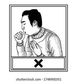 black and white hand drawn illustration wrong way of coughing premium vector