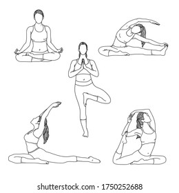 black and white hand drawn illustration design yoga pose set premium vector