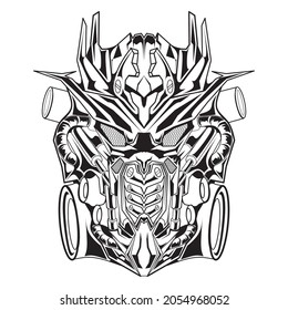Black and white hand drawn illustration robot mecha