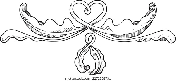 black and white hand drawn illustration of a heart shaped leaf vine letter footer letterhead design