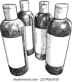 black and white hand drawn illustration of bottles