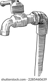 Black and white hand drawn illustration of a water faucet.