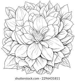 Black and white hand drawn illustration of flower. Antistress for adults and children. Doodle ornament in black and white. Hand draw vector illustration.