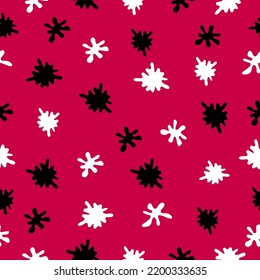 Manchas de tinta dibujadas a mano en blanco y negro sobre fondo rojo. Decoración impecable, moderna y artística, apta para envolver, colchas, ropa de cama, papel de oficina, papel pintado.     