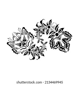 Black and white hand drawn line art ornamental, ethnic flowers design. Adult coloring book. Vector illustration. Indian paisley pattern. Line art ornate design