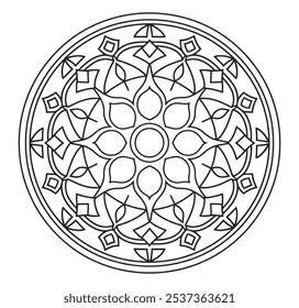 Mão preta e branca desenhada Mandala Contorno colorido Página para cores - Fácil Mandalas mão desenhado círculo vetor para Kdp.