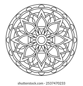 Mão preta e branca desenhada Mandala Contorno colorido Página para cores - Fácil Mandalas mão desenhado círculo vetor para Kdp.