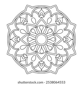 Mão preta e branca desenhada Mandala Contorno Coloração Page to Color - Mandalas simples e fácil padrão círculo vetor para Kdp.