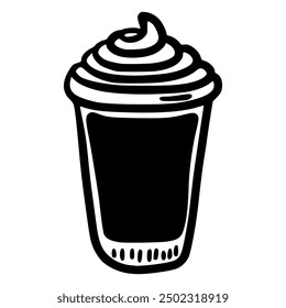 black and white hand drawn minimalist line art black and white coffee cup with whipped cream