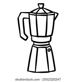 black and white hand drawn minimalist line art black and white color mokapot brewed coffee