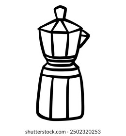 black and white hand drawn minimalist line art black and white color mokapot brewed coffee
