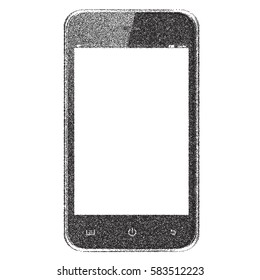 Black and white hand drawn mobile phone with blank screen on white background. Vector eps10 illustration