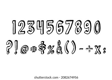 black and white hand drawn numbers and symbols vector illustration