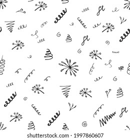 Black and white hand drawn pattern with curls. For textiles, notebook covers, cards and other printed products. Vector pattern. 