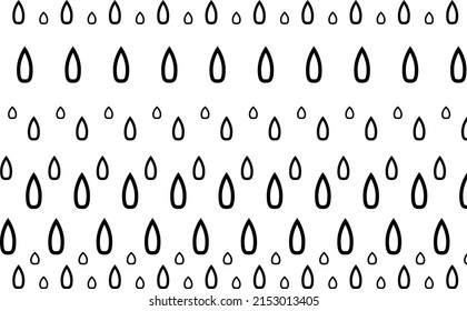 Black and white Hand drawn Pattern Of raindrops. Vector Texture of drops in Scandinavian style.