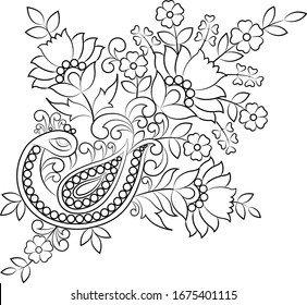 black and white hand drawn peacock with beautiful flower feather stock vector illustration