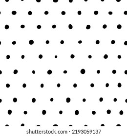 Black and white hand drawn polka dot seamless repeat pattern