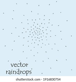 Black and white Hand drawn raindrops sketch. Vector texture of rain drops from center.