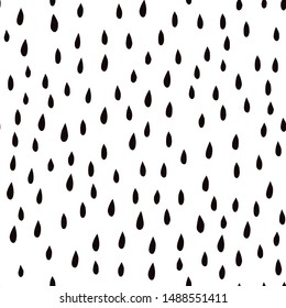 Black and white Hand drawn Seamless Pattern Of raindrops. Vector Texture of drops in Scandinavian style. For Printing on textiles, fabric, packaging paper, Wallpaper , covers