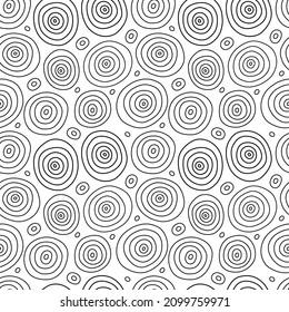Black and white hand drawn seamless pattern with round ornament. Doodle style vector.