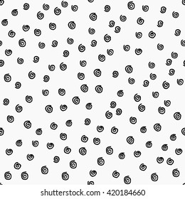 Black and white hand drawn seamless pattern. Textile hand drawn pattern. Fabric pattern. Doodle pattern with spiral for you design