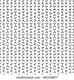 Black and white hand drawn seamless pattern. Abstract doodle background. Vector print with sign more less.