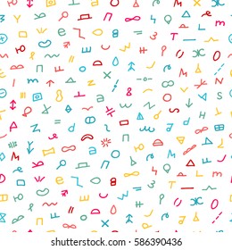 Black and white hand drawn seamless pattern. Abstract doodle background. Vector print. Random signs.