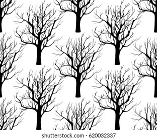 Black and white hand drawn seamless of trees. It was drawn with ink pen.