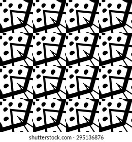 Black and White, hand drawn, seamlessly repeating ornamental wallpaper pattern.