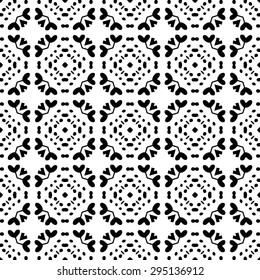 Black and White, hand drawn, seamlessly repeating ornamental wallpaper pattern.