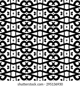 Black and White, hand drawn, seamlessly repeating ornamental wallpaper pattern.