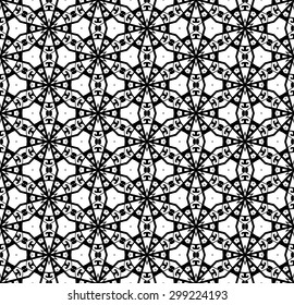Black and White, hand drawn, seamlessly repeating ornamental wallpaper or textile pattern.
