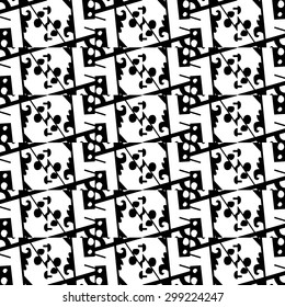 Black and White, hand drawn, seamlessly repeating ornamental wallpaper or textile pattern.
