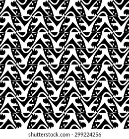Black and White, hand drawn, seamlessly repeating ornamental wallpaper or textile pattern.
