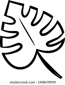 Black and white hand drawn simple leaf line art logo sign icon design, vector. Natural leaves on black. Great for kids books, coloring books and other commercial needs.