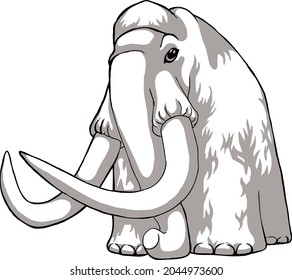 Black and white hand drawn sketch of mammoth on white background isolated vector illustration.