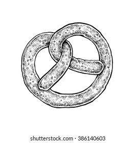 Black and white hand drawn sketch of a pretzel. Vector illustration