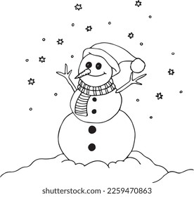 black and white hand drawn snowman vector